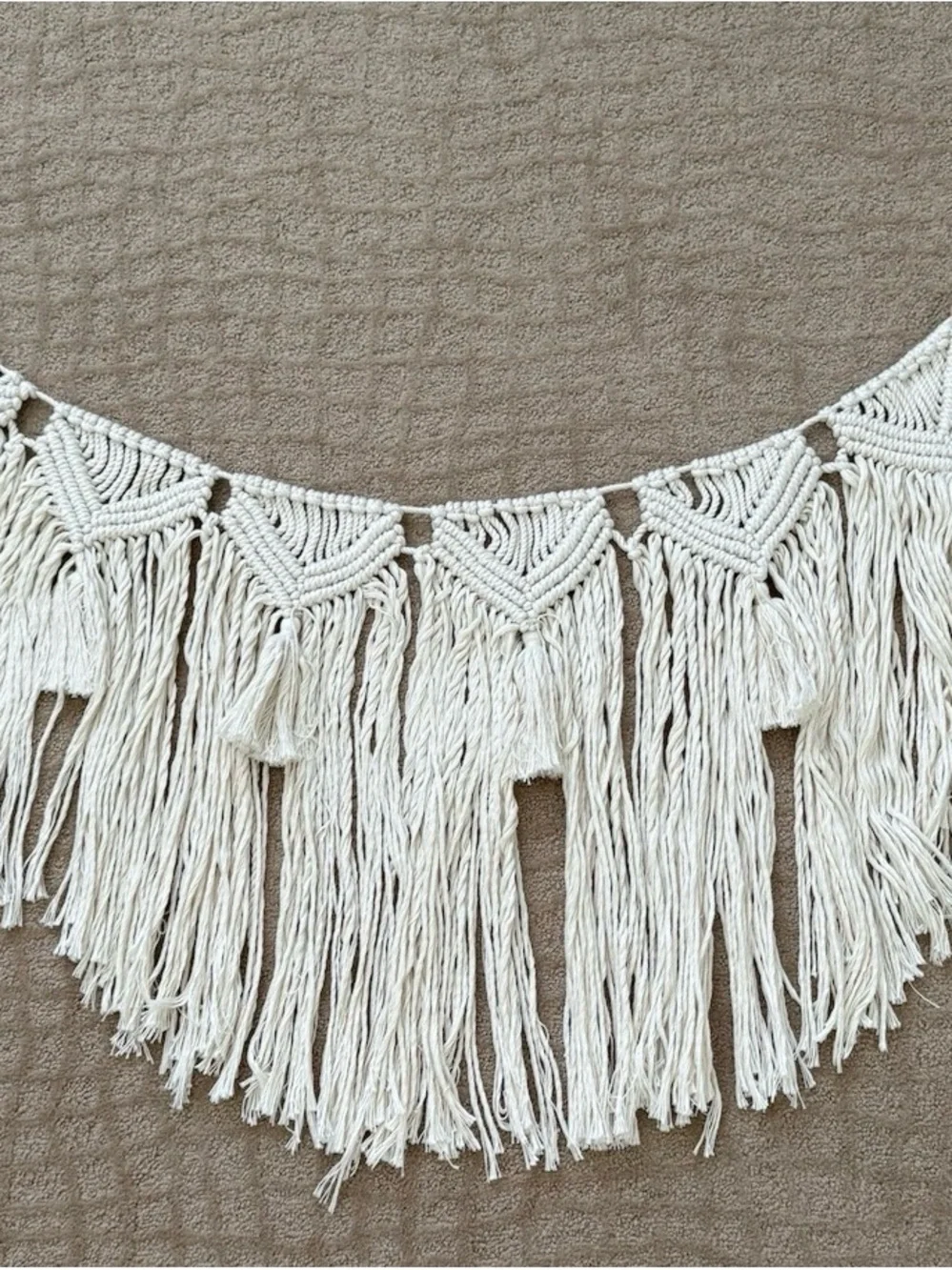 Boho Macrame Wall Hanging Garland in Natural Cream